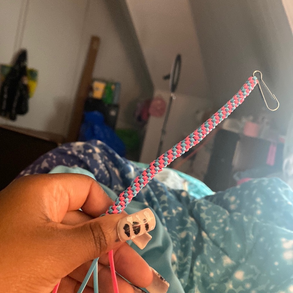 Blue and pink key chain